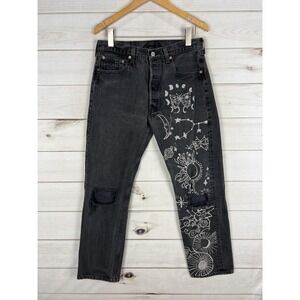 VTG Levis 501 Jeans Adult 33x30 XX Black Graphics Made USA Celestial Rips 90s